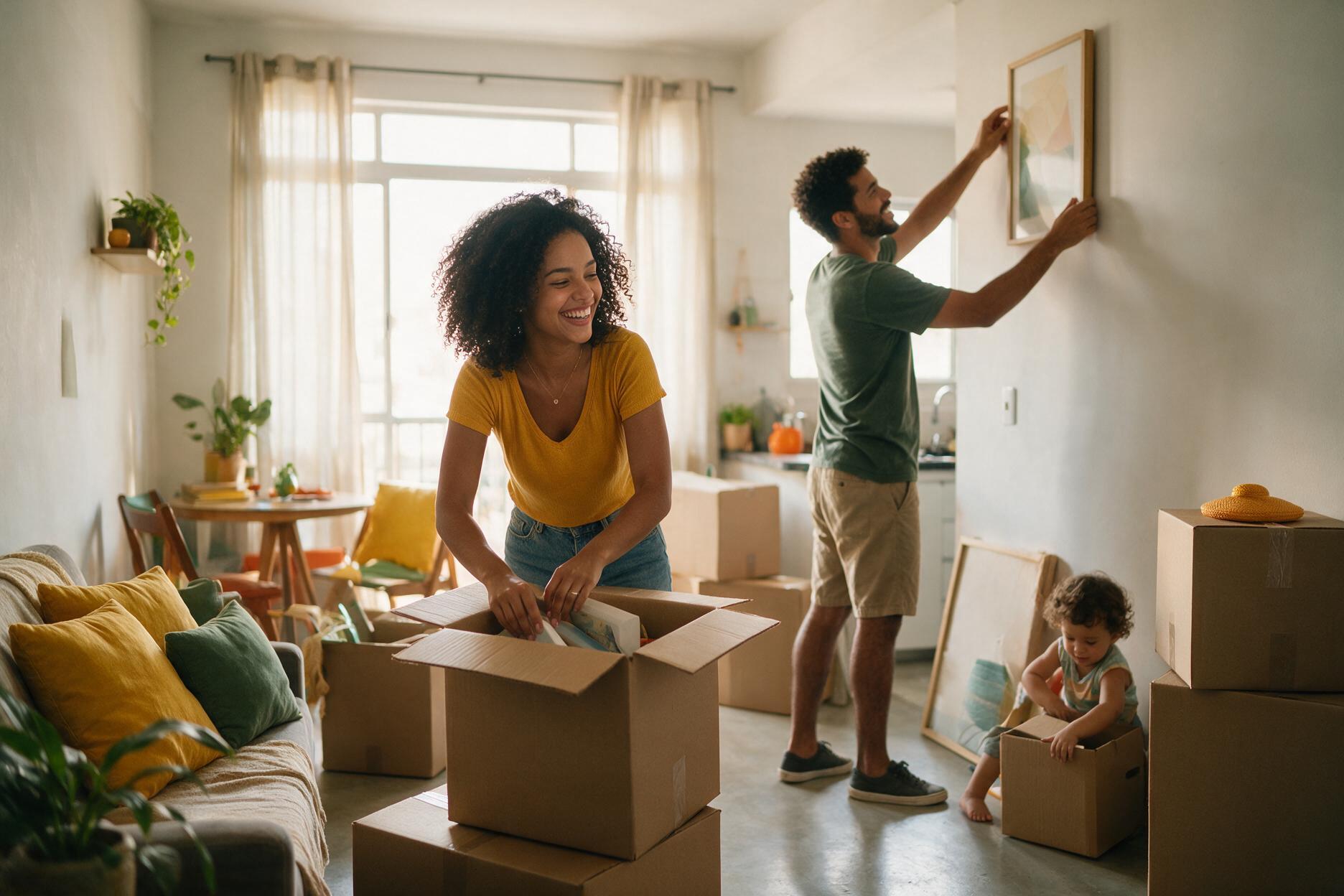 Família se mudando feliz para o apartamento novo conquistado pelo programa